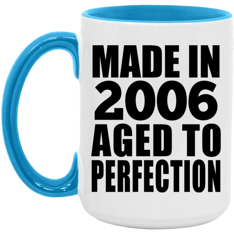 18th Birthday Made In 2006 Aged to Perfection - 15oz Accent Mug Blue