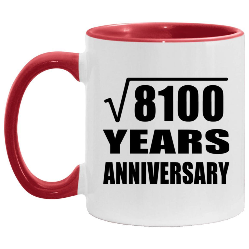 90th Anniversary Square Root of 8100 Years Anniversary - 11oz Accent Mug Red