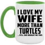 I Love My Wife More Than Turtles - 15oz Accent Mug Green