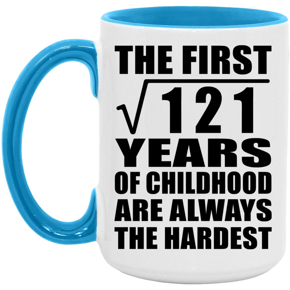 11th Birthday Square Root of 121 Years of Childhood - 15oz Accent Mug Blue