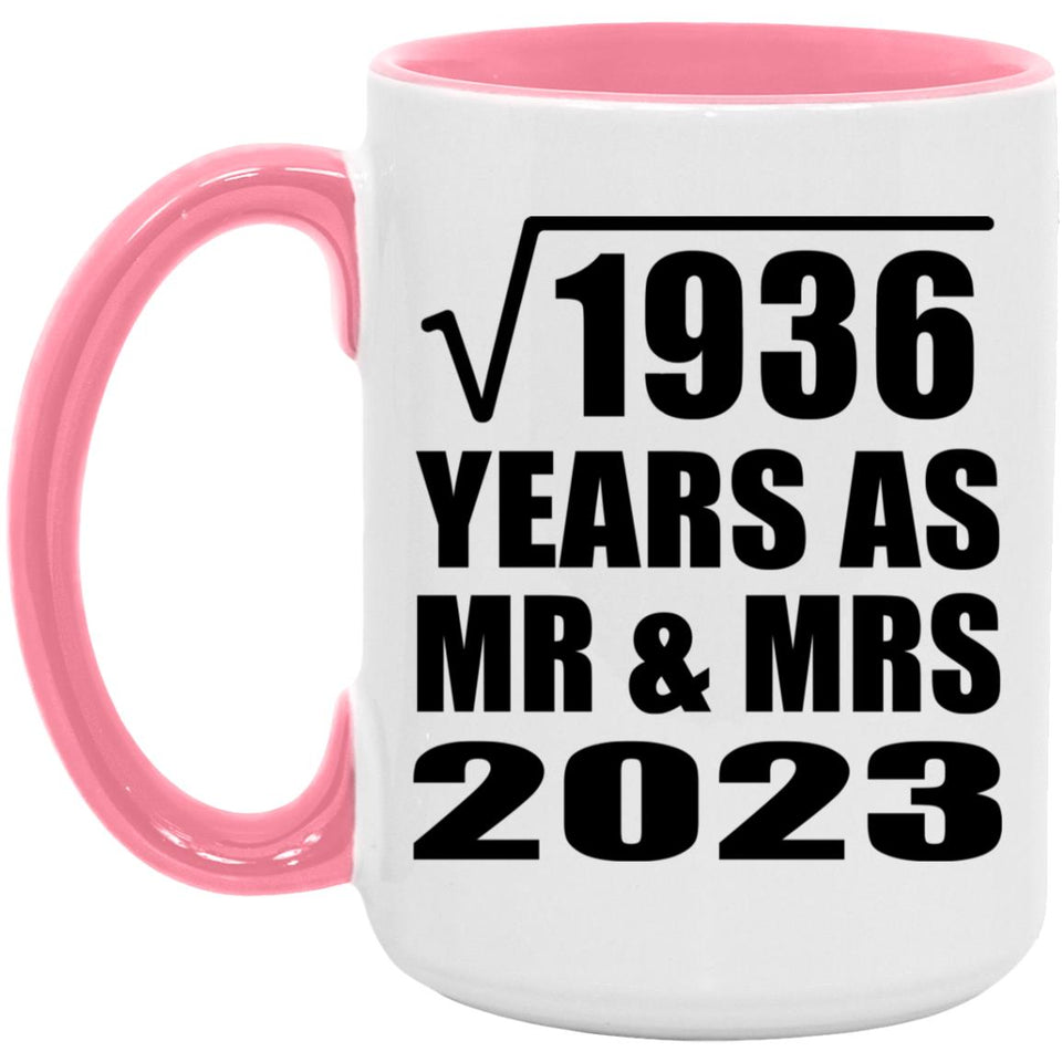 44th Anniversary Square Root of 1936 Years As Mr & Mrs 2023 - 15oz Accent Mug Pink