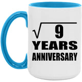 3rd Anniversary Square Root of 9 Years Anniversary - 15oz Accent Mug Blue