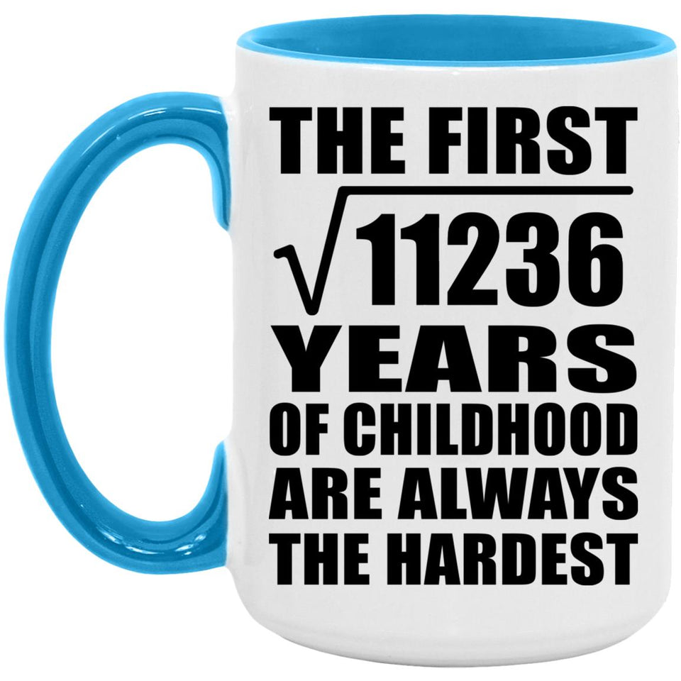 106th Birthday Square Root of 11236 Years of Childhood - 15oz Accent Mug Blue