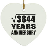 62nd Anniversary Square Root of 3844 Years Anniversary - Heart Ornament