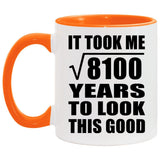 90th Birthday Took Square Root of 8100 Years To Look Good - 11oz Accent Mug Orange