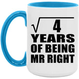2nd Anniversary Square Root of 4 Years of Being Mr Right - 15oz Accent Mug Blue