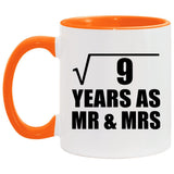 3rd Anniversary Square Root of 9 Years As Mr & Mrs - 11oz Accent Mug Orange