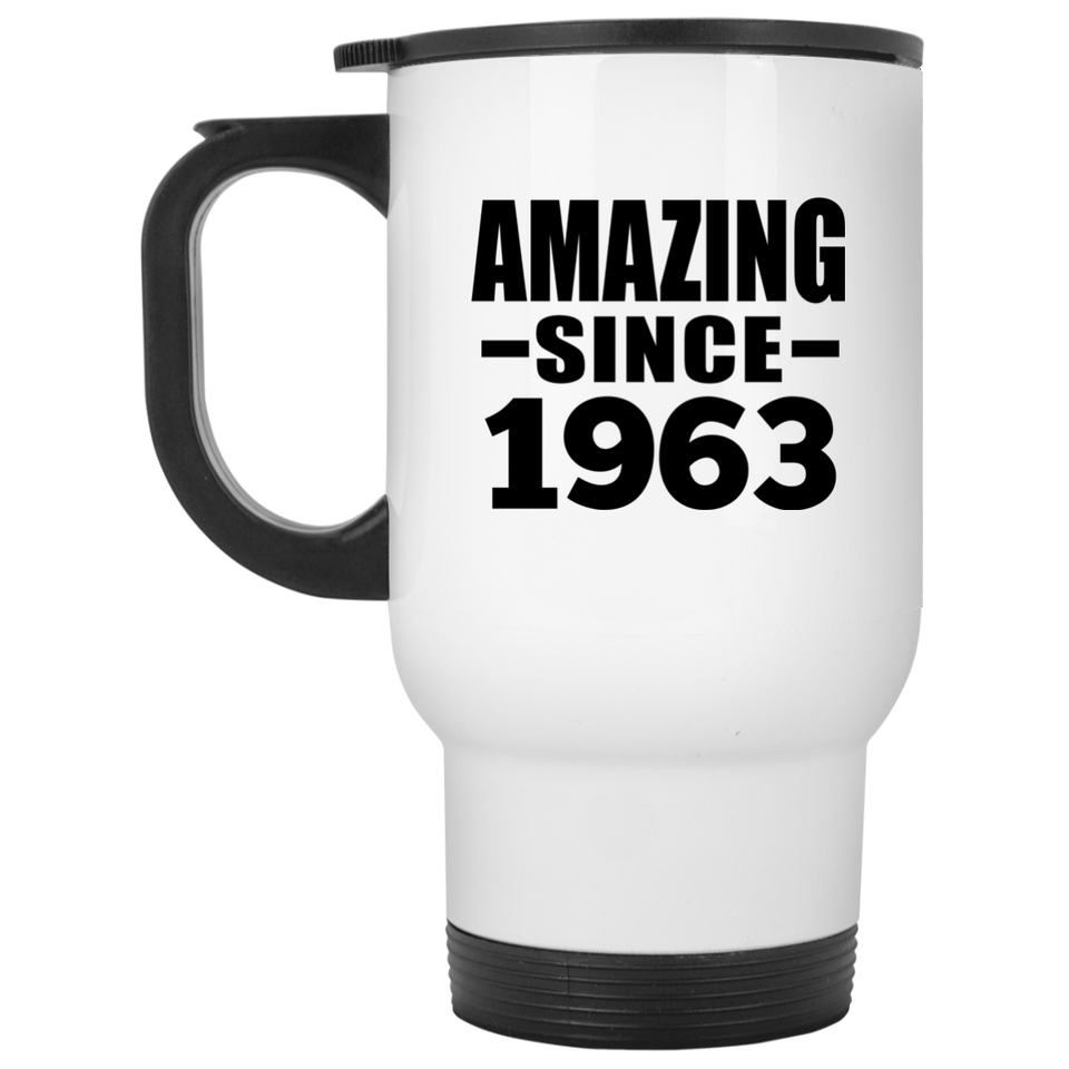 61st Birthday Amazing Since 1963 - White Travel Mug