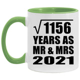 34th Anniversary Square Root of 1156 Years As Mr & Mrs 2021 - 11oz Accent Mug Green