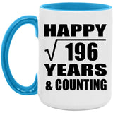 Happy 14th Anniversary Square Root of 196 Years & Counting - 15oz Accent Mug Blue