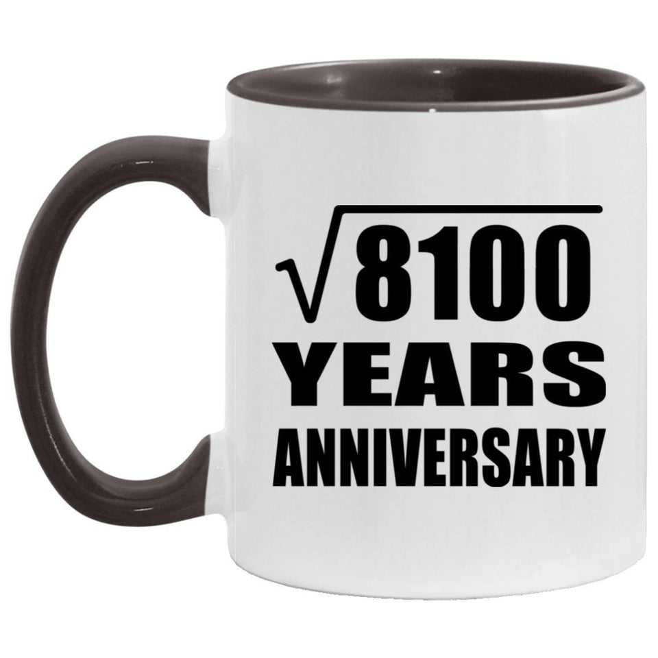 90th Anniversary Square Root of 8100 Years Anniversary - 11oz Accent Mug Black