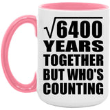 80th Anniversary Square Root of 6400 Years Who's Counting - 15oz Accent Mug Pink