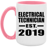 Electrical Technician Established EST. 2019 - 15oz Accent Mug Pink