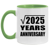 45th Anniversary Square Root of 2025 Years Anniversary - 11oz Accent Mug Green