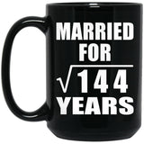 12th Anniversary Married For Square Root of 144 Years - 15oz Coffee Mug Black
