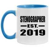 Stenographer Established EST. 2019 - 11oz Accent Mug Blue