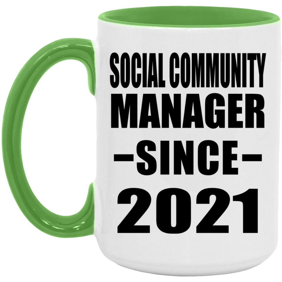 Social Community Manager Since 2021 - 15oz Accent Mug Green