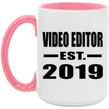 Video Editor Established EST. 2019 - 15oz Accent Mug Pink