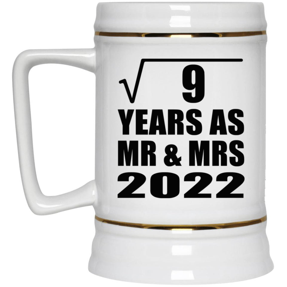 3rd Anniversary Square Root of 9 Years As Mr & Mrs 2022 - Beer Stein