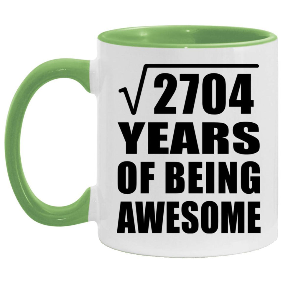 52nd Birthday Square Root of 2704 Years of Being Awesome - 11oz Accent Mug Green