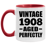 116th Birthday Vintage 1908 Aged Perfectly - 11oz Accent Mug Red