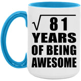 9th Birthday Square Root of 81 Years of Being Awesome - 15oz Accent Mug Blue