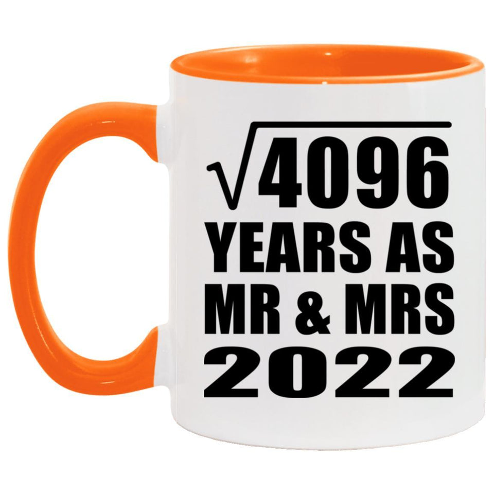 64th Anniversary Square Root of 4096 Years As Mr & Mrs 2022 - 11oz Accent Mug Orange