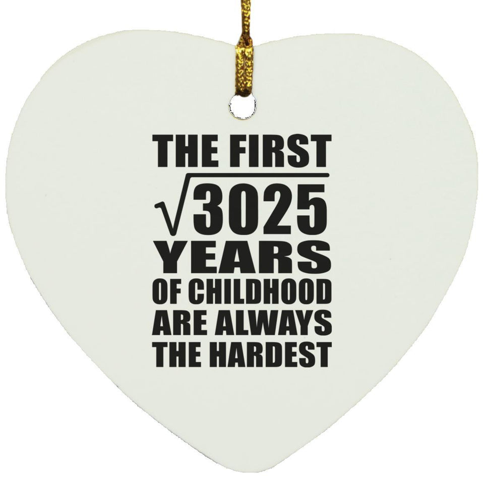 55th Birthday Square Root of 3025 Years of Childhood - Heart Ornament