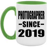 Photographer Since 2019 - 15oz Accent Mug Green