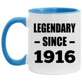 108th Birthday Legendary Since 1916 - 11oz Accent Mug Blue