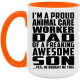 Proud Animal Care Worker Dad Of Awesome Son - 15oz Accent Mug Orange