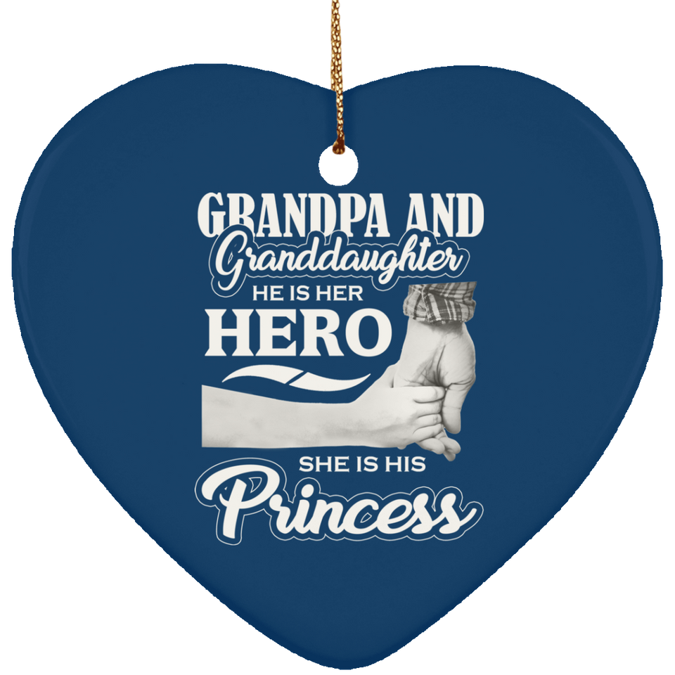 Grandpa & Granddaughter, He is Her Hero, She is His Princess - Heart Ornament