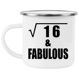 4th Birthday Square Root of 16 & Fabulous - 12oz Camping Mug