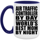 Air Traffic Controller By Day World's Best Mom By Night - 15oz Accent Mug Purple