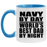 Navy By Day World's Best Dad By Night - 11oz Accent Mug Blue
