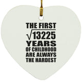 115th Birthday Square Root of 13225 Years of Childhood - Heart Ornament