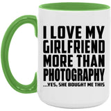 I Love My Girlfriend More Than Photography - 15oz Accent Mug Green