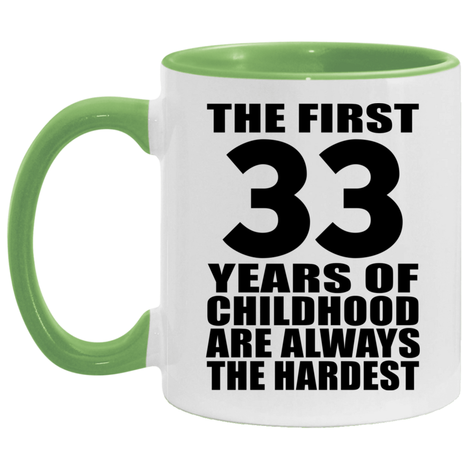 33rd Birthday First 33 Years of Childhood Are The Hardest - 11oz Accent Mug Green