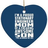 Proud Stationary Engineer Mom Of Awesome Son - Heart Ornament