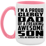 Proud Clergy Dad Of Awesome Son - 15oz Accent Mug Pink
