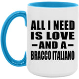 All I Need Is Love And A Bracco Italiano - 15oz Accent Mug Blue