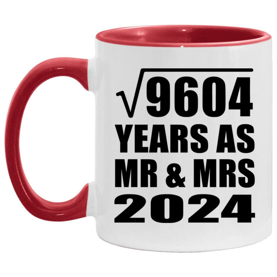 98th Anniversary Square Root of 9604 Years As Mr & Mrs 2024 - 11oz Accent Mug Red