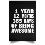 1st Birthday 1 Year 12 Months 365 Days Of Awesome - Poster Portrait