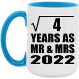 2nd Anniversary Square Root of 4 Years As Mr & Mrs 2022 - 15oz Accent Mug Blue