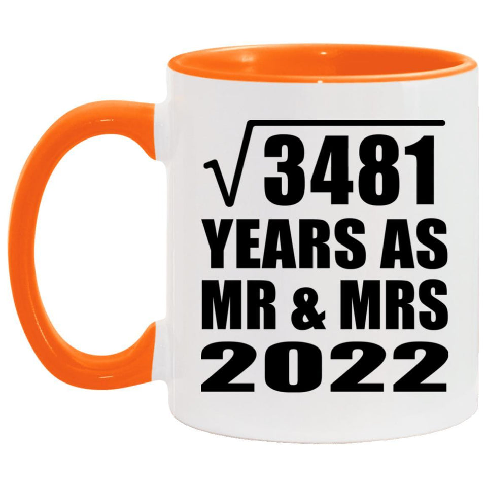 59th Anniversary Square Root of 3481 Years As Mr & Mrs 2022 - 11oz Accent Mug Orange