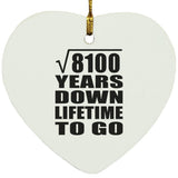 90th Anniversary Square Root of 8100 Years Lifetime To Go - Heart Ornament