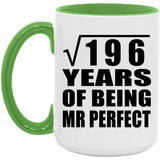 14th Anniversary Square Root of 196 Years of Mr Perfect - 15oz Accent Mug Green