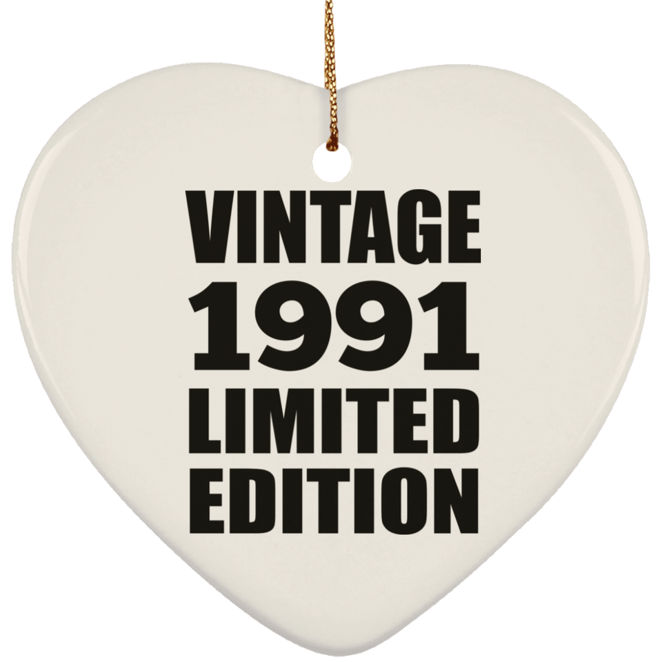 33rd Birthday Vintage 1991 Limited Edition - Heart Ornament