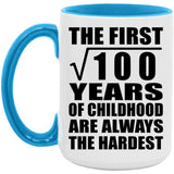 10th Birthday Square Root of 100 Years of Childhood - 15oz Accent Mug Blue