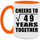 7th Anniversary Cheers To Square Root of 49 Years Together - 15oz Accent Mug Orange